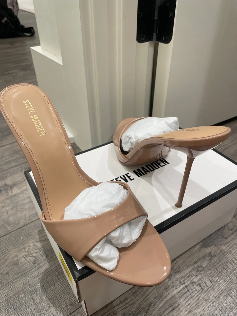 Steve Madden Nude Patent Stiletto Slide